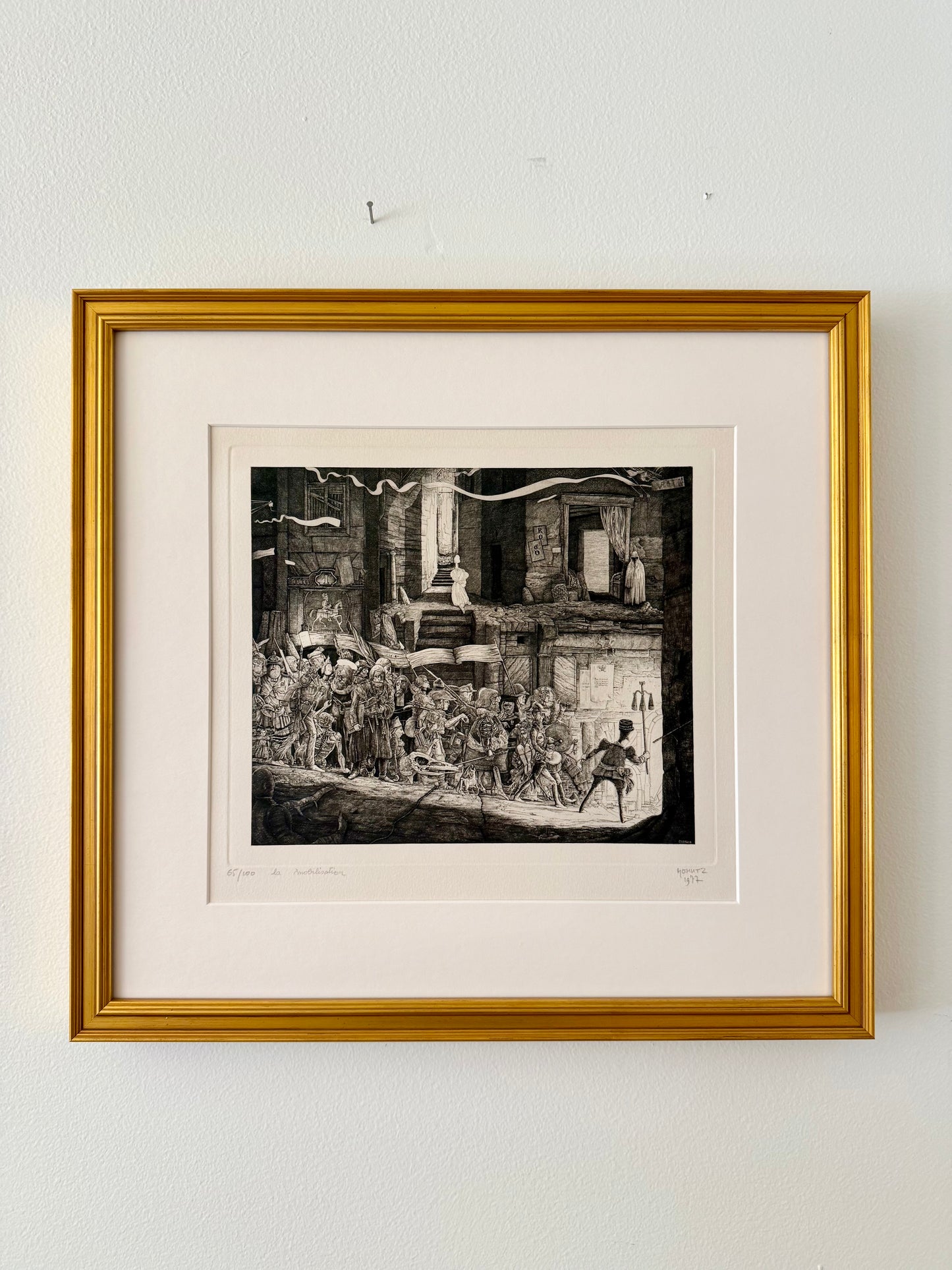 “La Mobilisation” Engraving 1972 by Philippe Mohlitz (1941-2019)