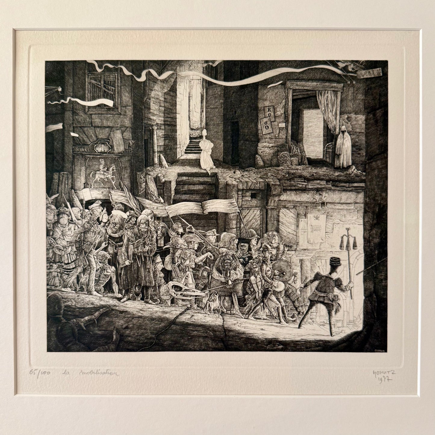 “La Mobilisation” Engraving 1972 by Philippe Mohlitz (1941-2019)