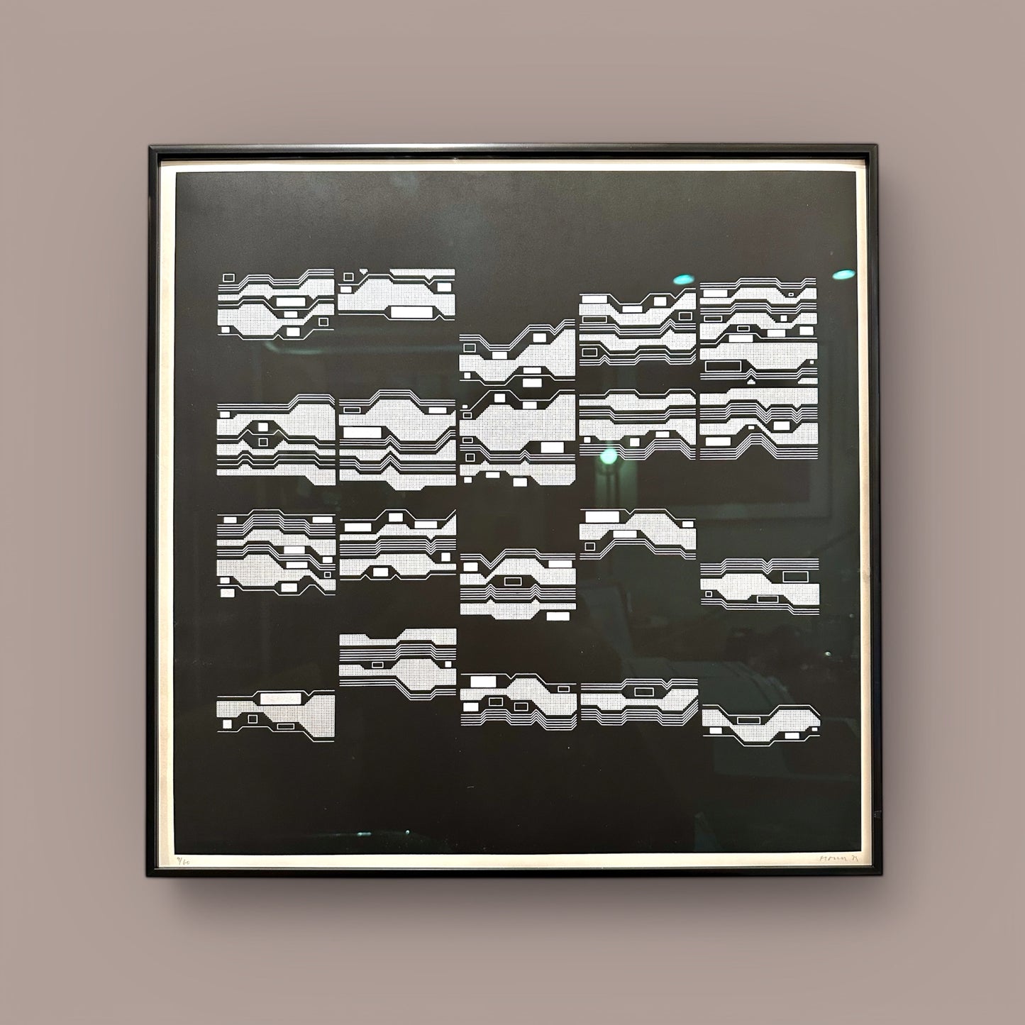 Cluster Phobia - Silkscreen, 1973 by Manfred Mohr, b. 1938