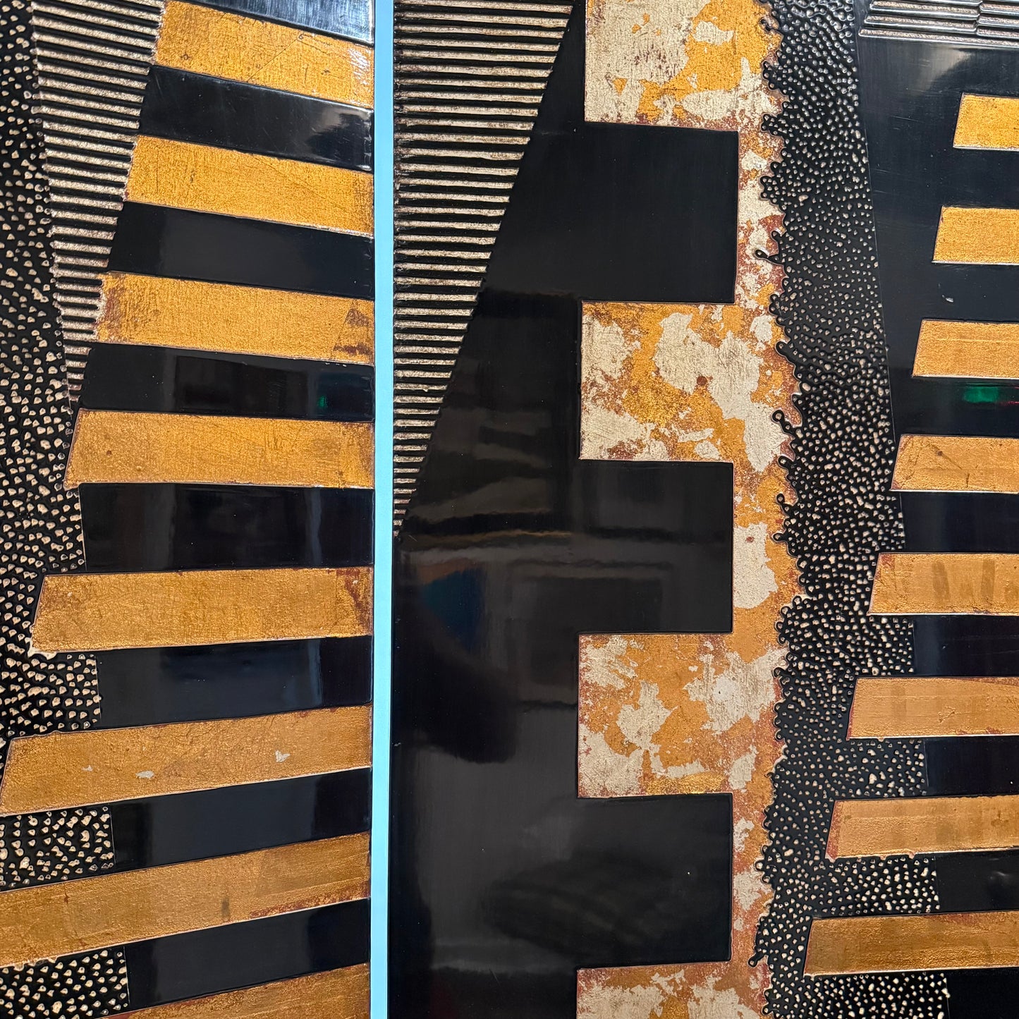 Modernist Art Deco Screen / Room Divider - Black Lacquer & Gold
