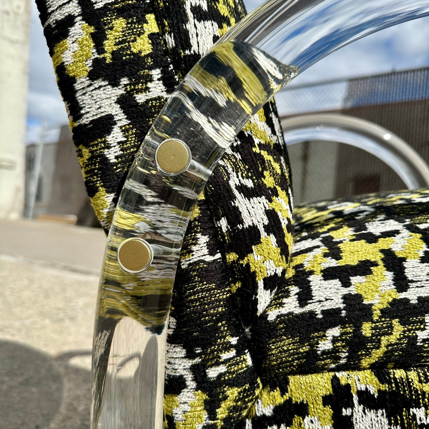Lucite Armchair by CH Jones for Pace Collection. New Lee Jofa Upholstery