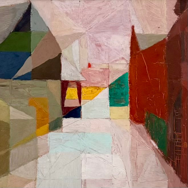 Cubist Streetscape - Oil on Board - by Elizabeth Grant (1893 - 1965) MN Artist