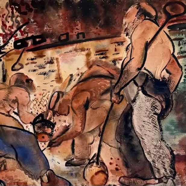 Steel Workers - 1930s - Watercolor on Paper by Bernard Klonis (1906-1957)