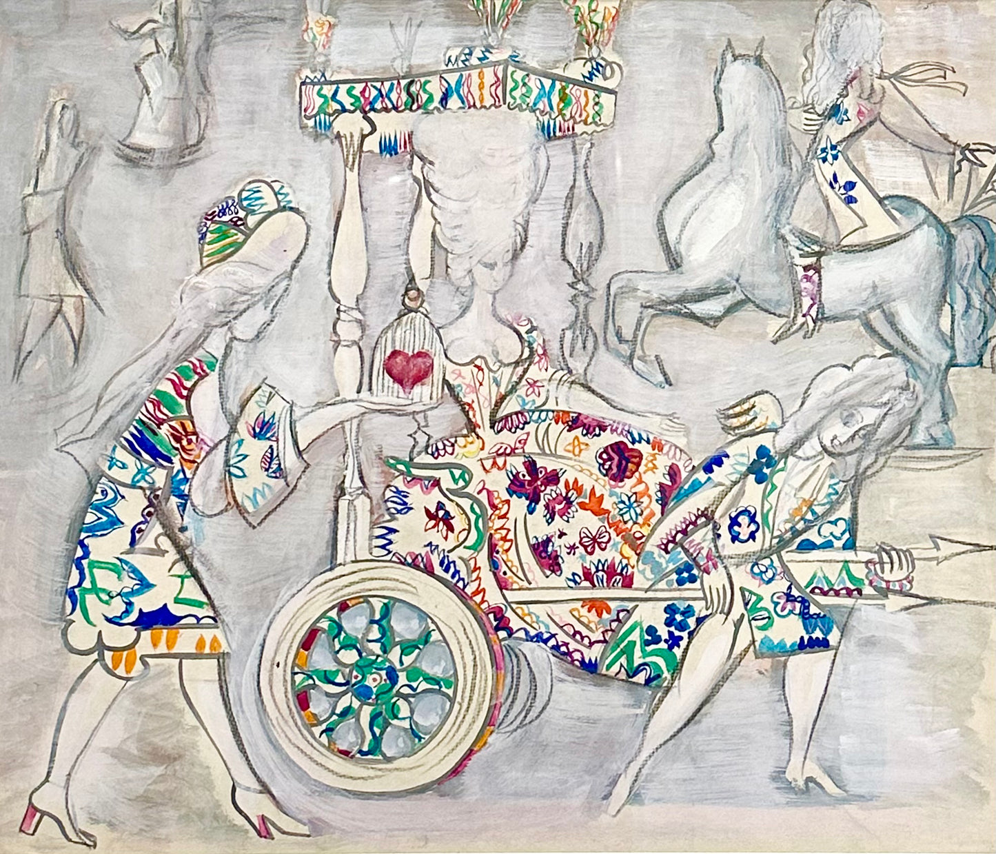 1960s French Gouache on Paper - Marie Antoinette