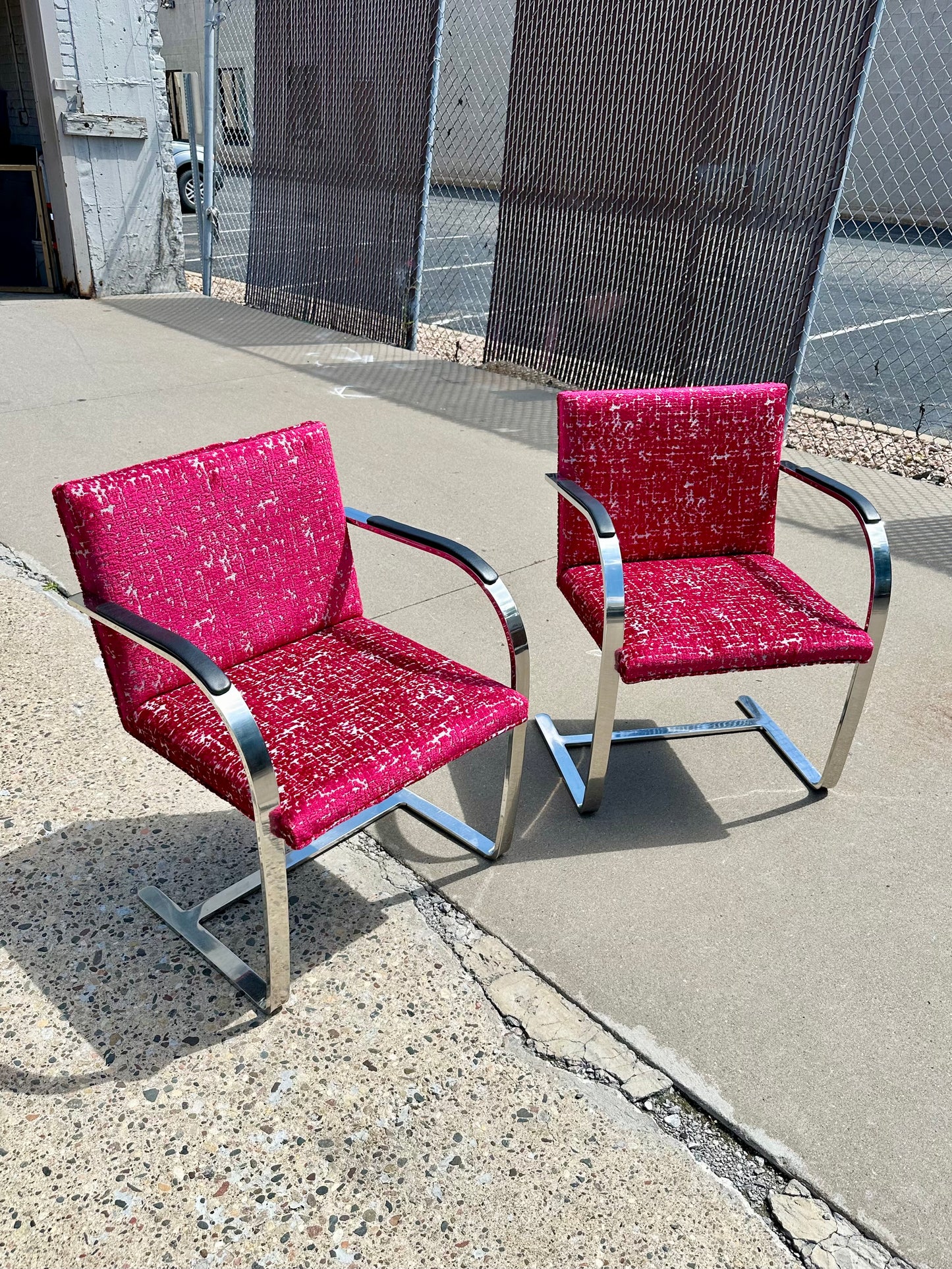 PAIR - Early BRNO chairs by Mies Van Der Rohe - Polished Stainless - New Upholstery