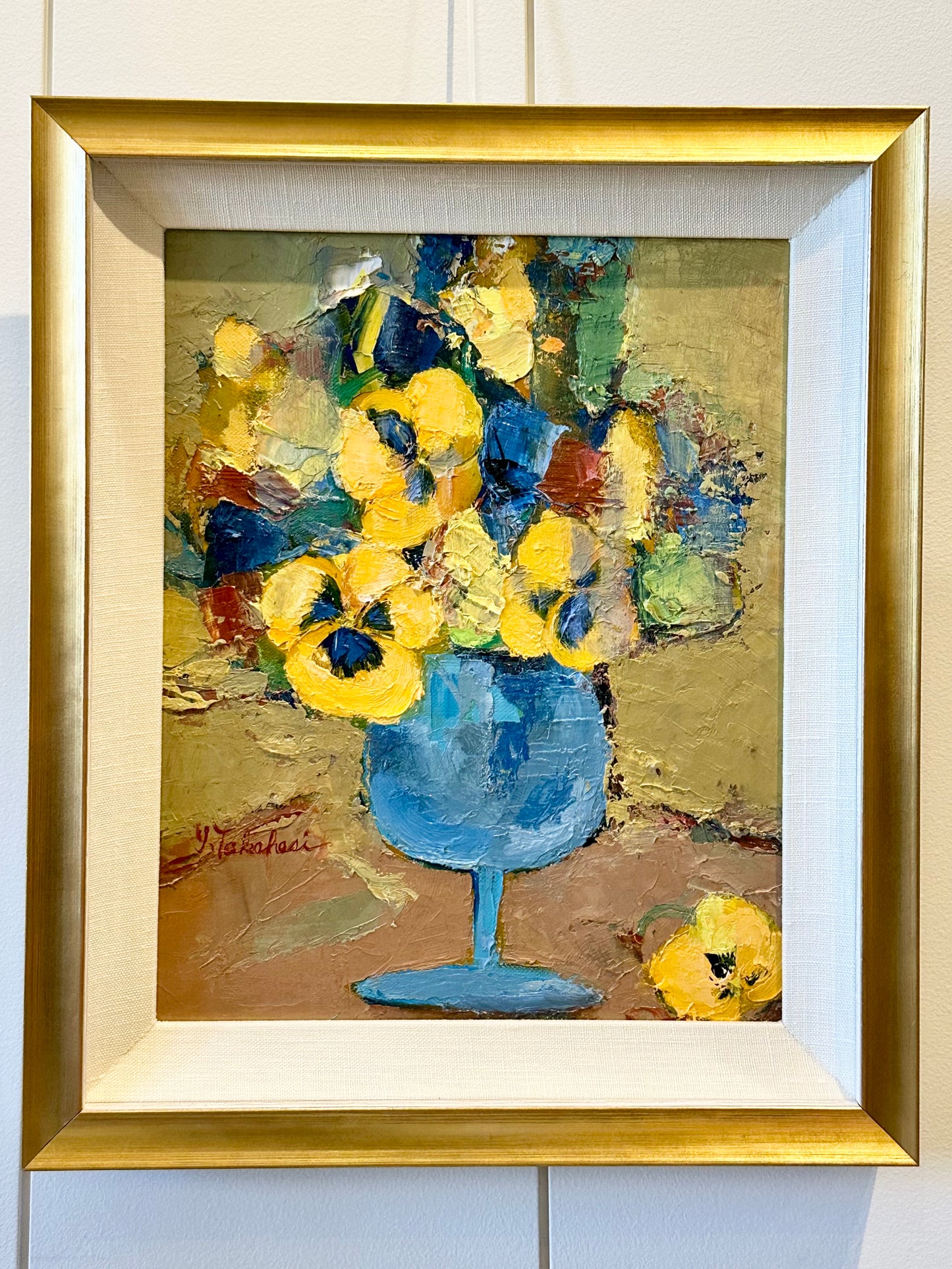 "Pansies" Oil on Board by Y. Takahasi - 1950s/60s