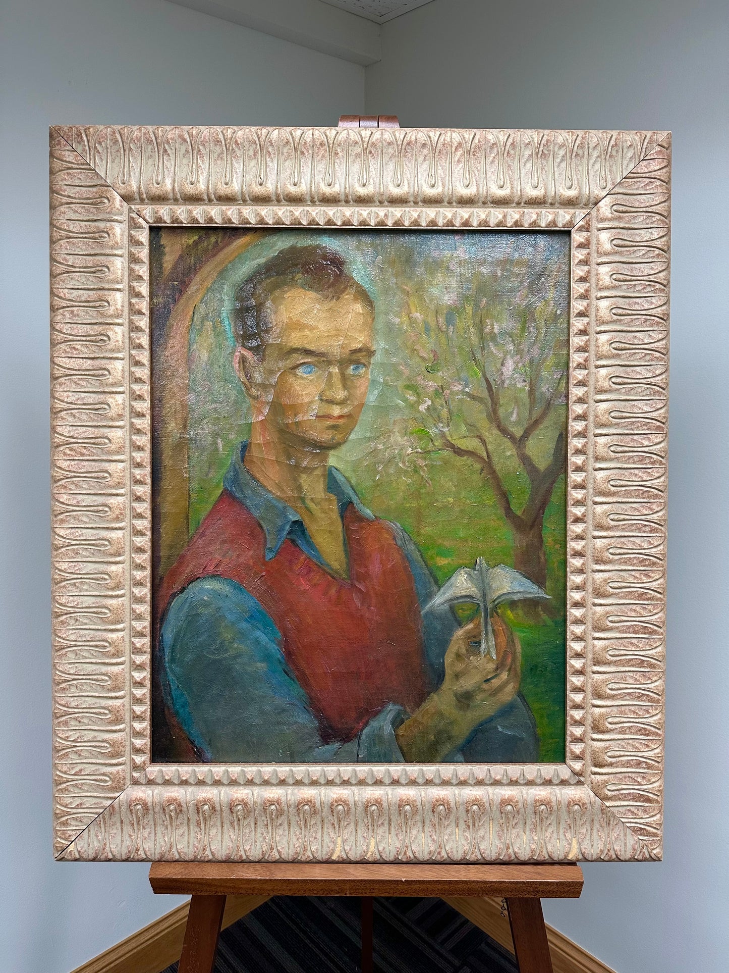 "Portrait Of A Man With Origami Bird" by Julio De Diego (1900-1979) - Oil on Canvas