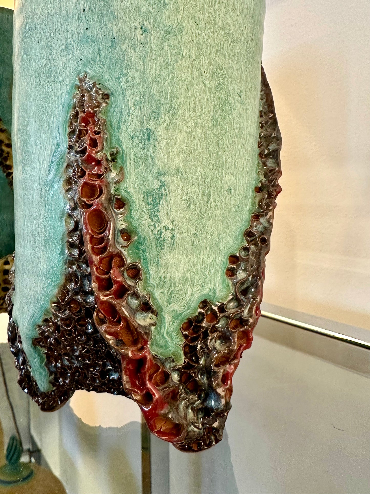Ceramic Vessel with Growing Red Coral - Illegibly Signed