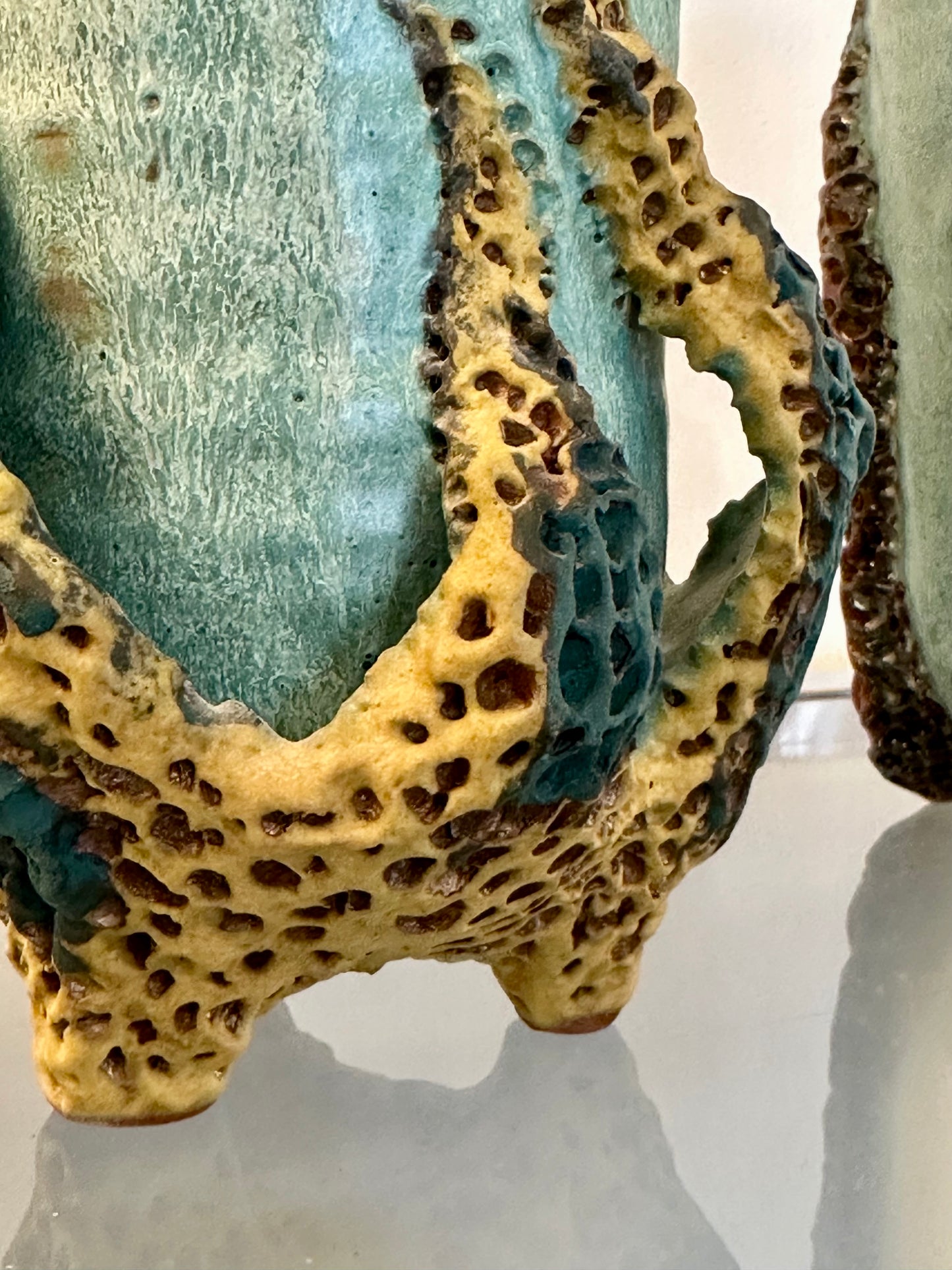 - MCM Ceramic Vessel with Growing Yellow Coral - Illegibly Signed