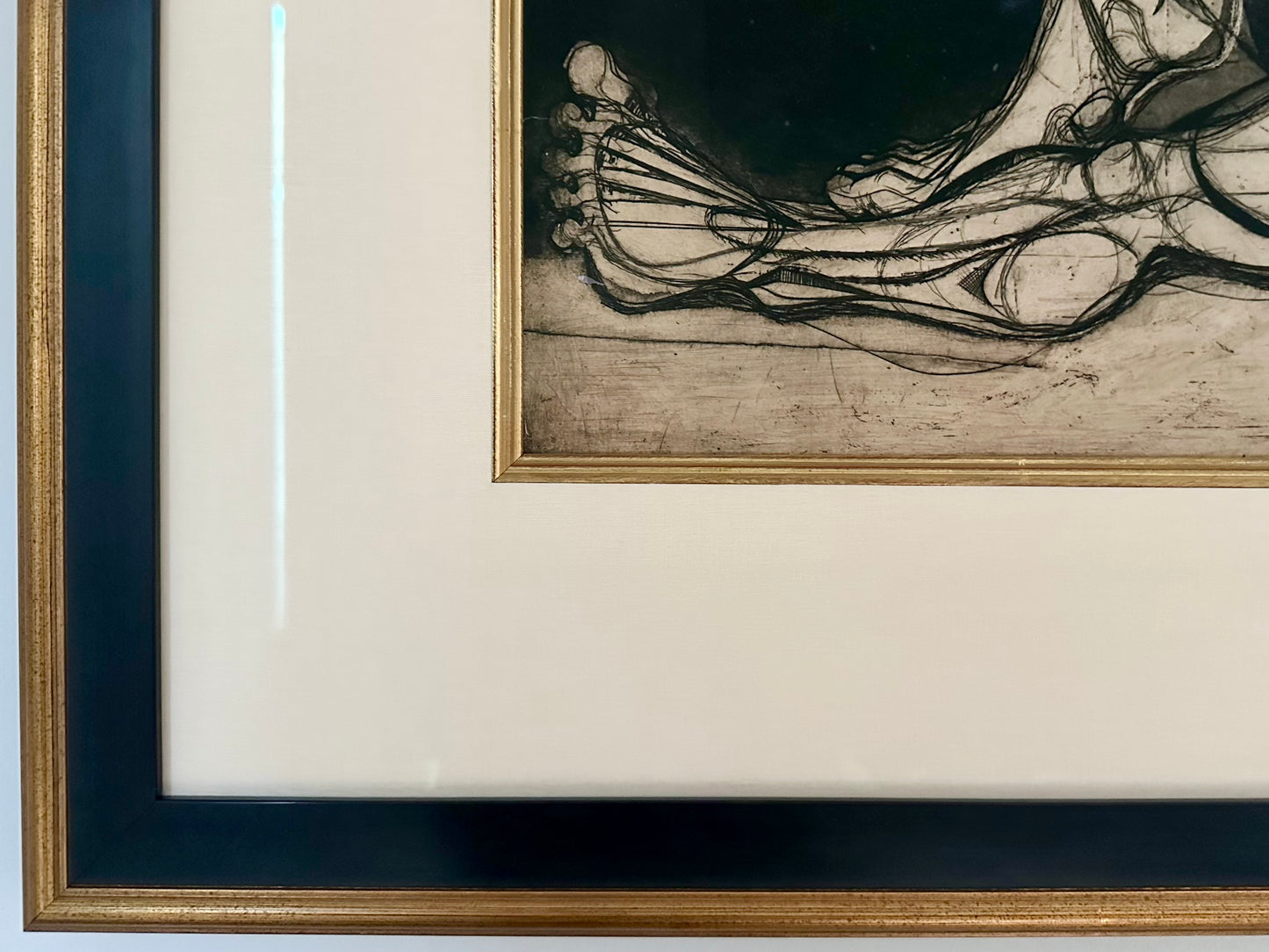 - Brutalist Etching of a Man in Repose - 1960s/70s
