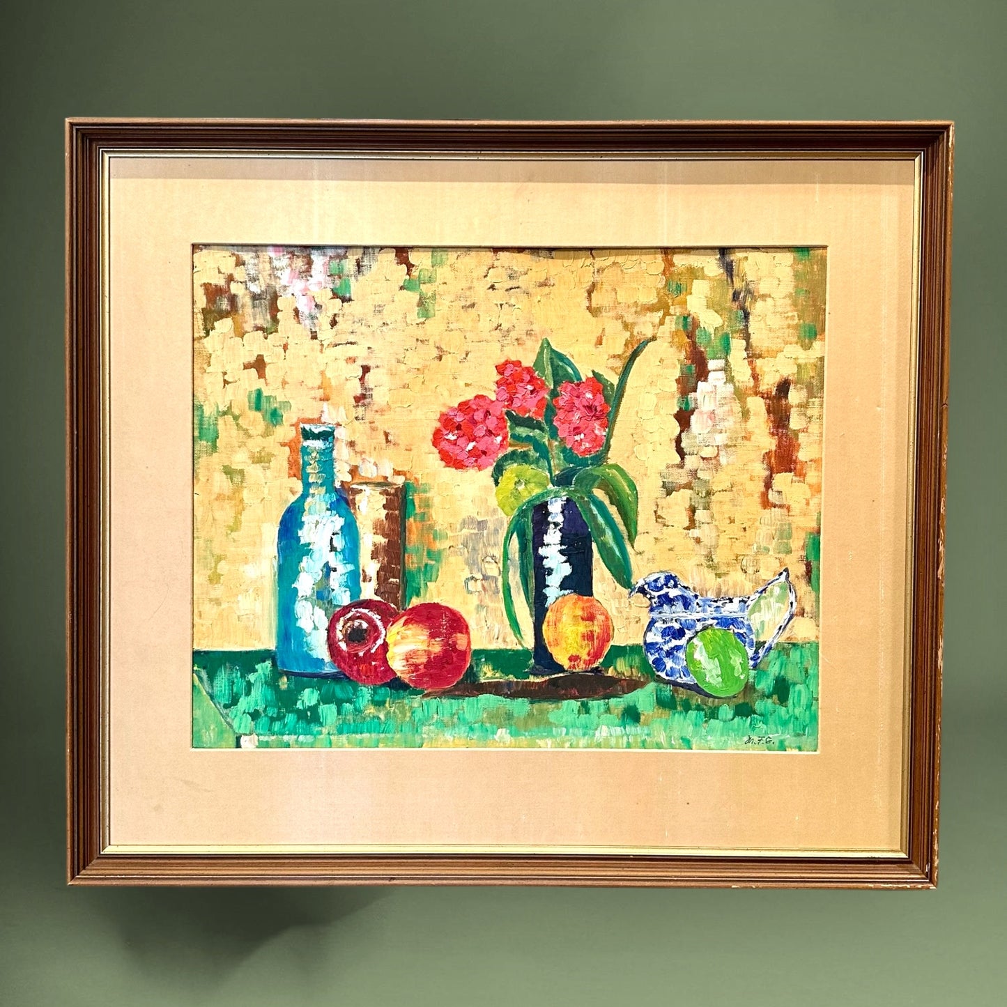 Mid Century Still Life - Oil on Canvas by MFG