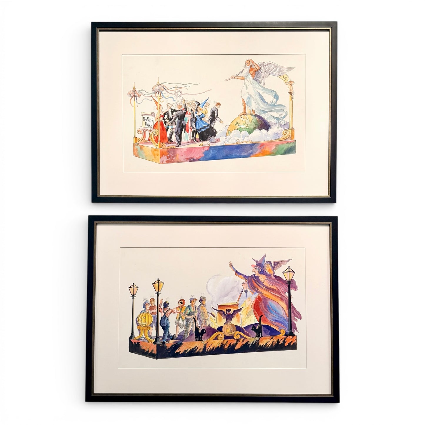 New Years Parade Float - Watercolor on Board, 1947 - By Oscar E. Berninghaus (1874-1952)