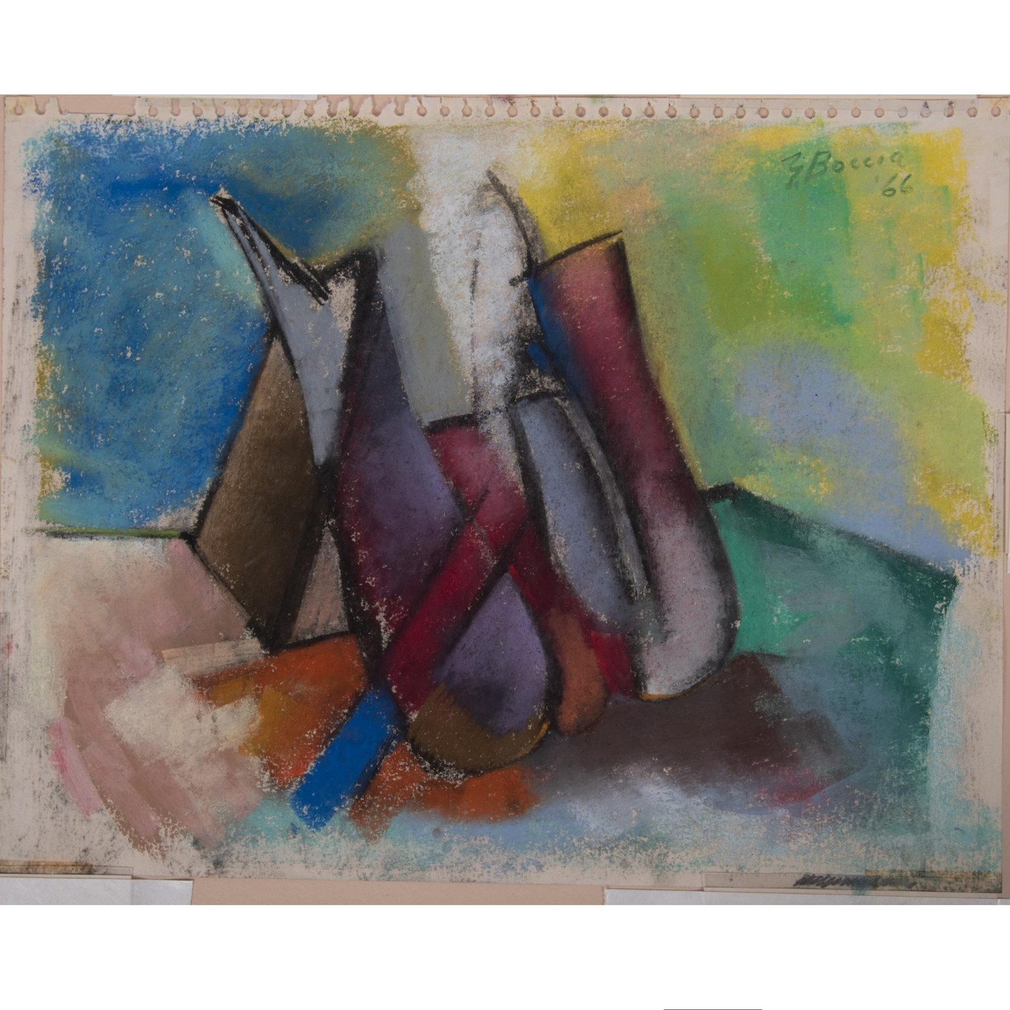 Untitled, Abstract, 1966, Pastel On Paper by Edward Eugene Boccia, Italian/American (1921-2007)