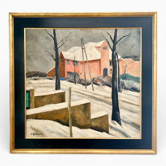 Winter Landscape in the Street - 1920s - Oil on Canvas by Jef De Pauw (1888-1930) - Belgian