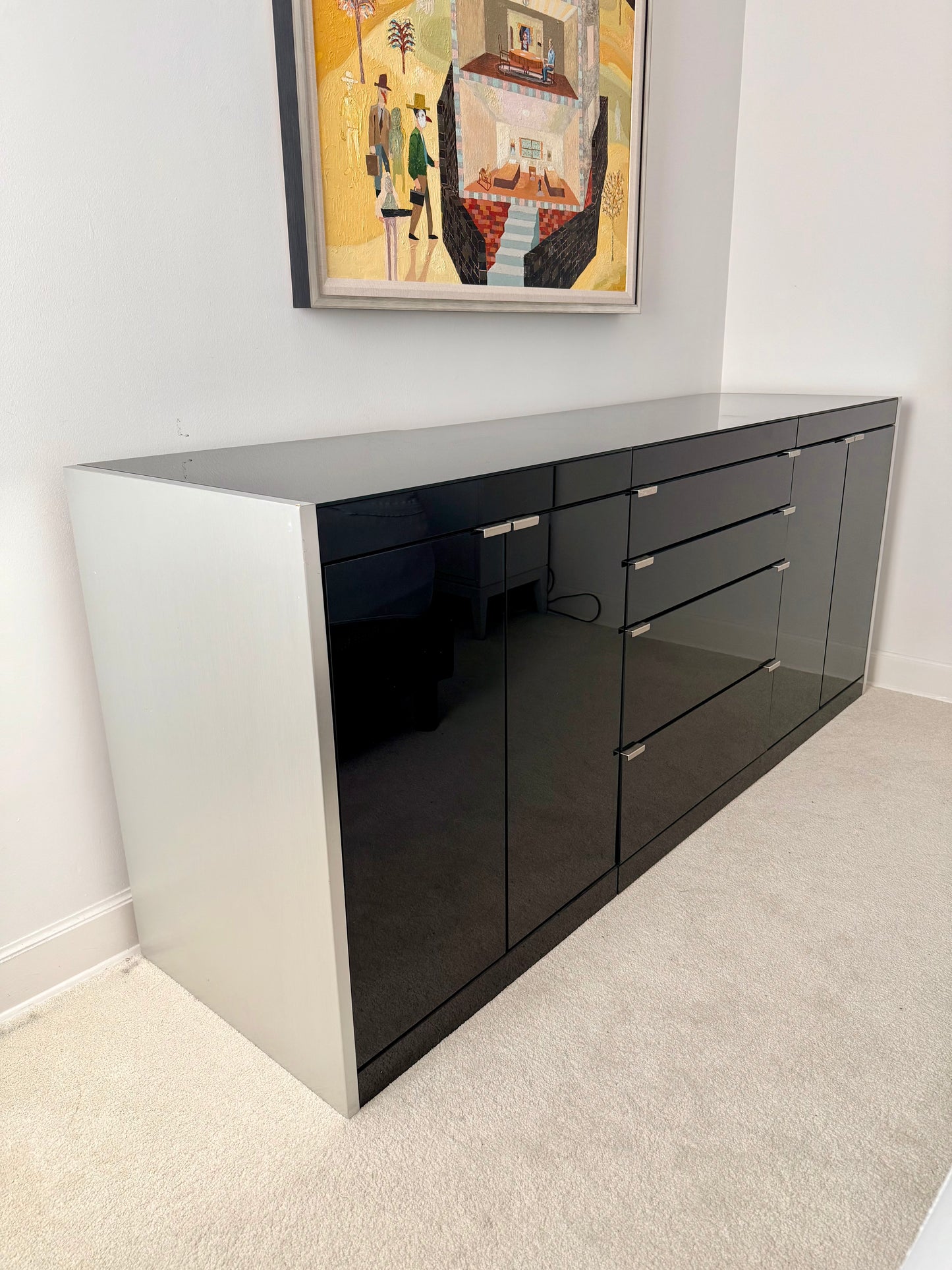 Postmodern Glass and Aluminum Console by Ello, 1990s