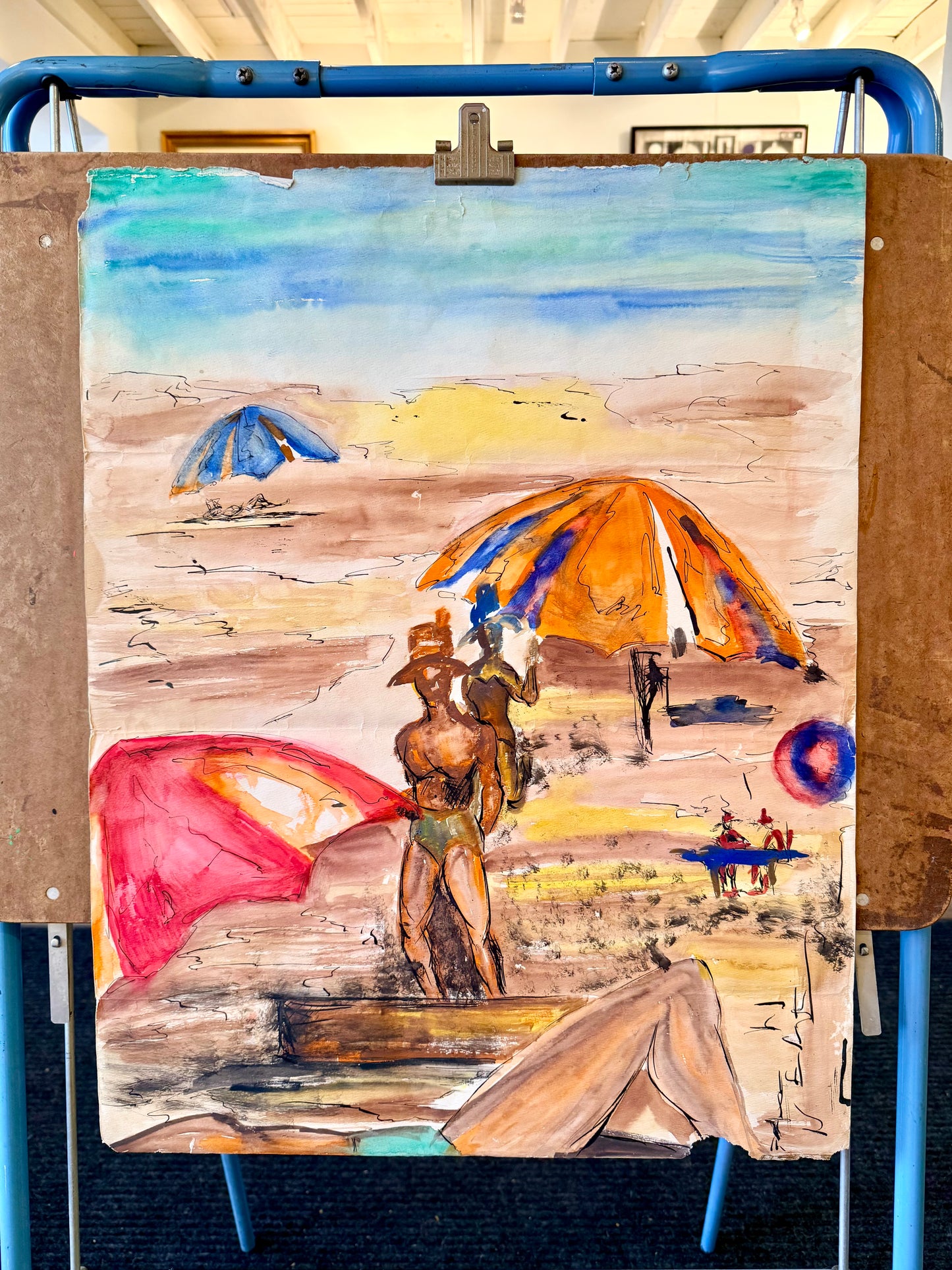 Beach Scene - Watercolor on Paper by Melvina Calvert (1908-1982) - Unframed