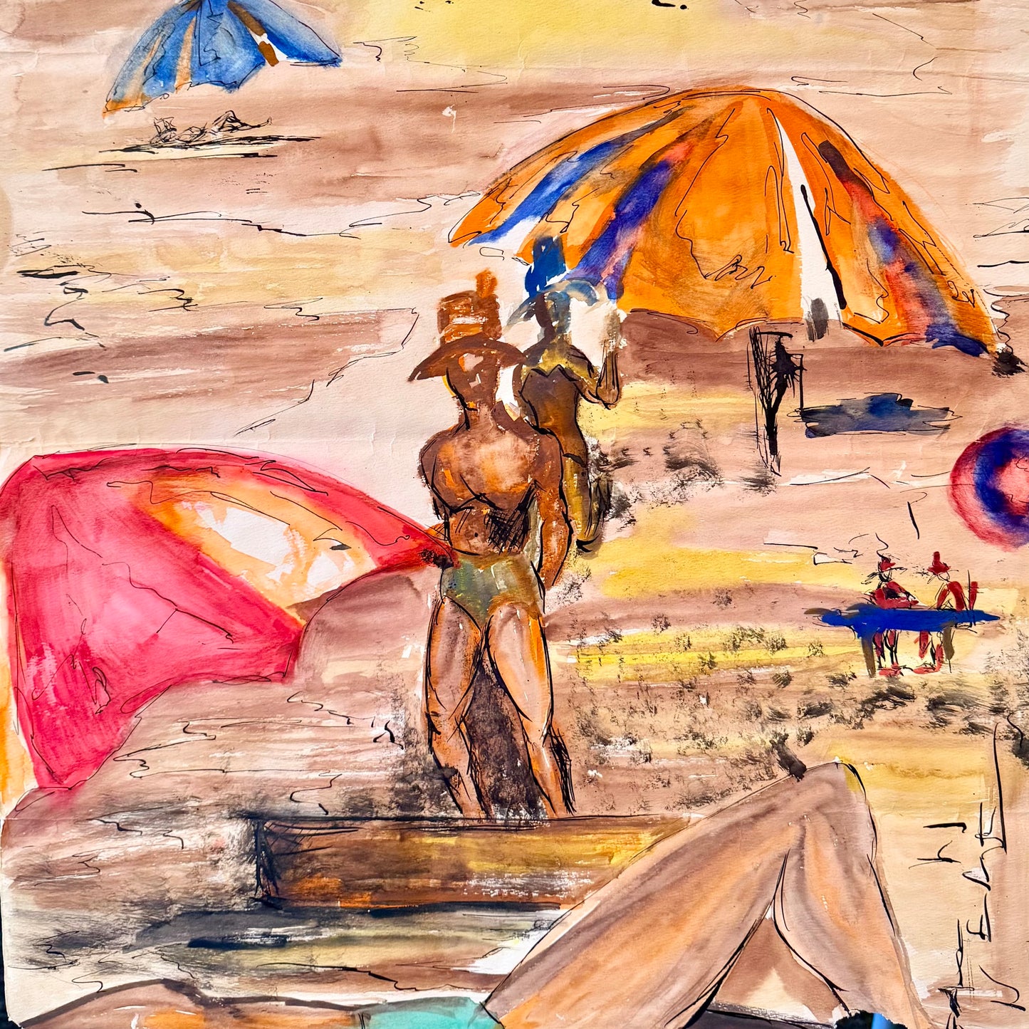 Beach Scene - Watercolor on Paper by Melvina Calvert (1908-1982) - Unframed