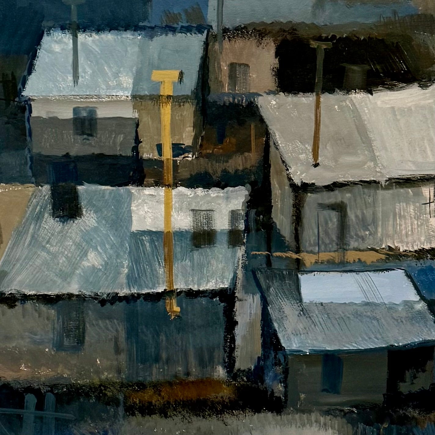 Rooftop Composition - Mid Century Oil on Paper by Rut Hanselmann, Germany