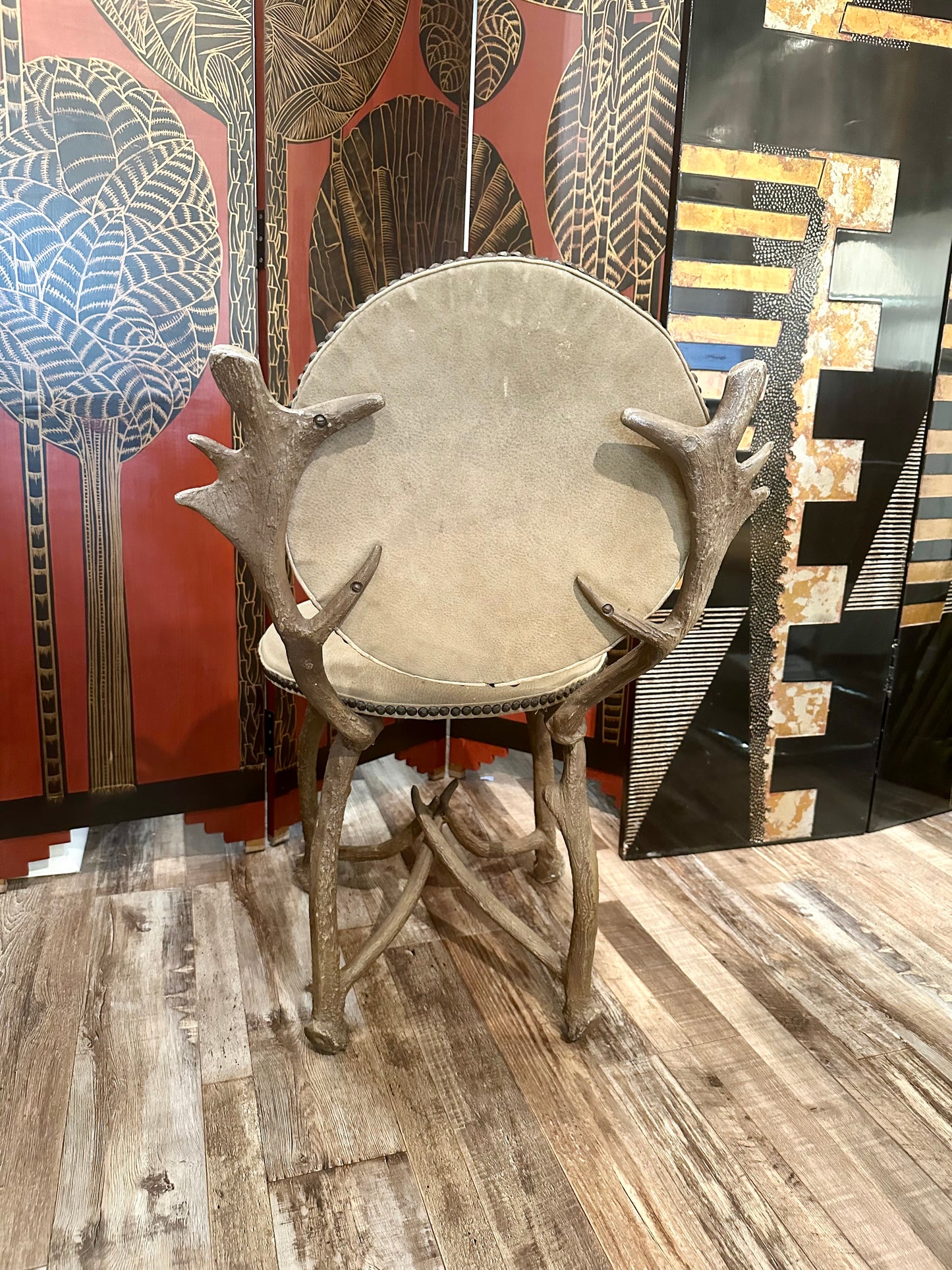 1970s Cast Aluminum Antler Chair by Arthur Court. Nubuck Upholstery.