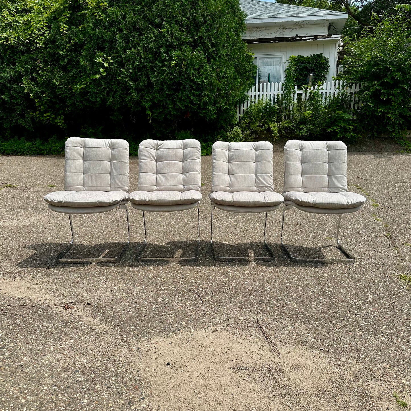 Set of 4 Chrome Cantilevered Chairs by Roche Bobois, France - 1970s - Reupholstered