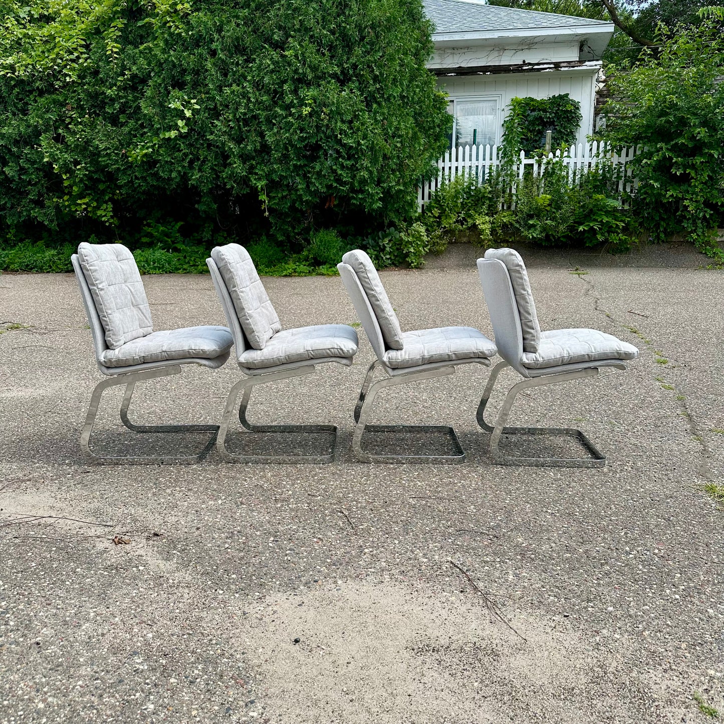 Set of 4 Chrome Cantilevered Chairs by Roche Bobois, France - 1970s - Reupholstered