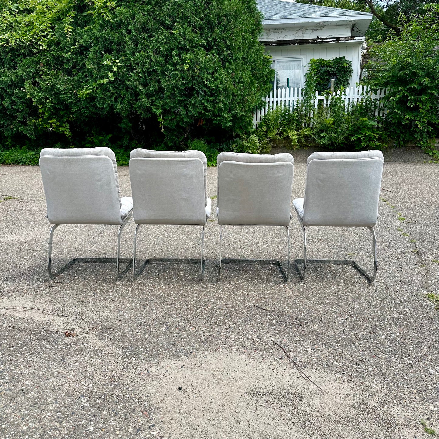 Set of 4 Chrome Cantilevered Chairs by Roche Bobois, France - 1970s - Reupholstered