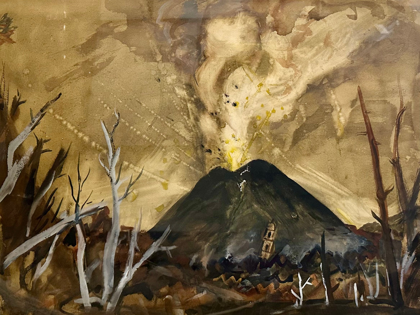 Eruption of Paricutin Volcano, 1945 - Watercolor/Gouache on Paper by Lloyd Goff (1918-1982)