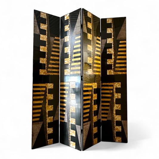 Modernist Art Deco Screen / Room Divider - Black Lacquer & Gold