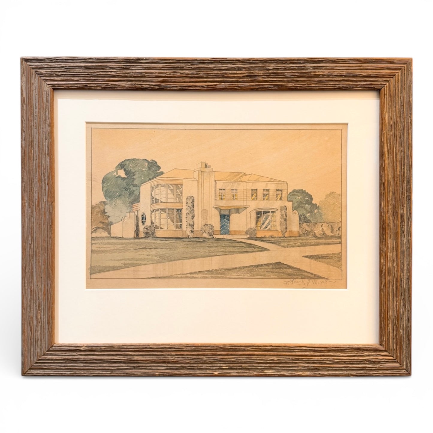 1930s Art Deco Architectural Home Rendering - Colored Pencil on Paper
