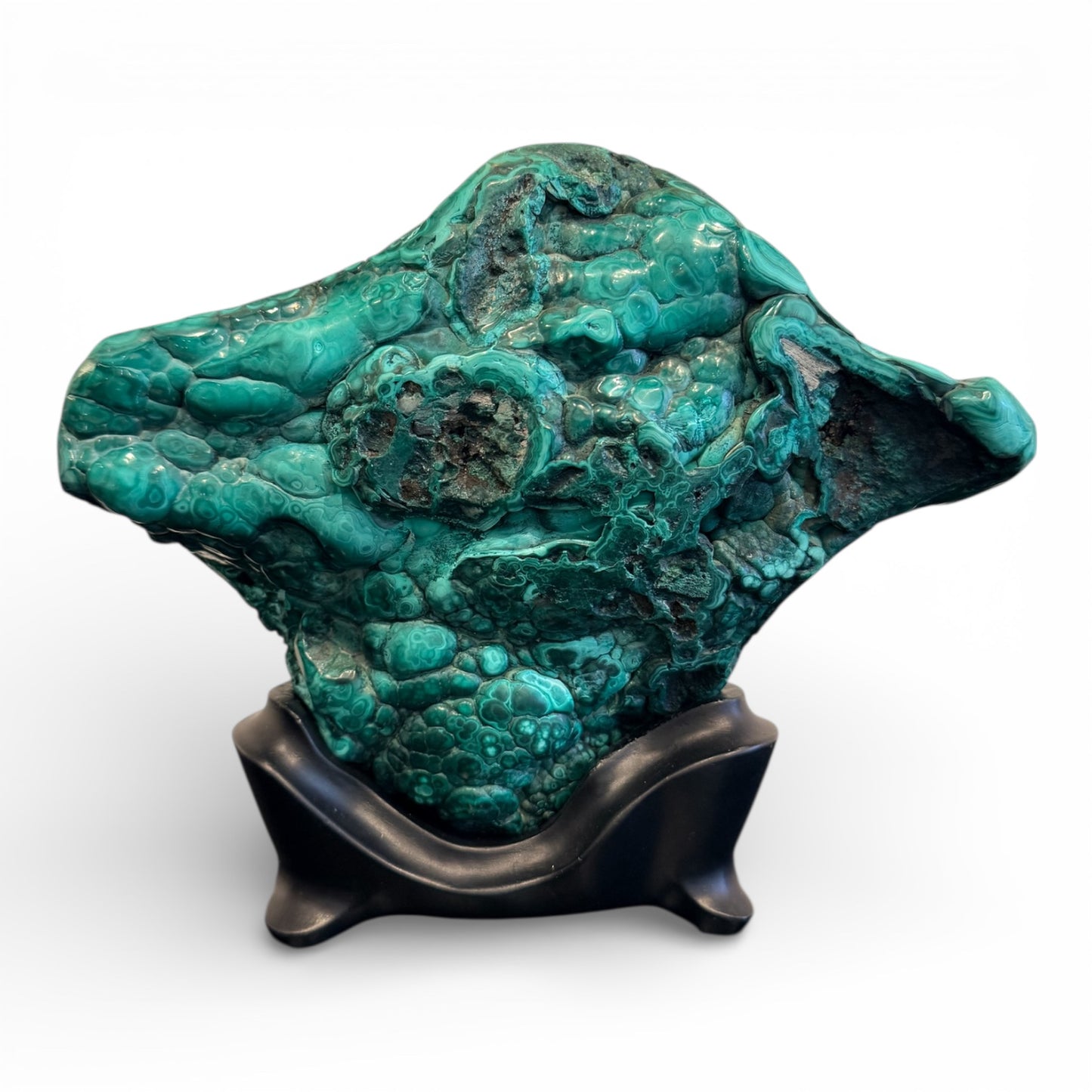 Malachite Gongshi - Chinese Scholar's Rock on Wood Base