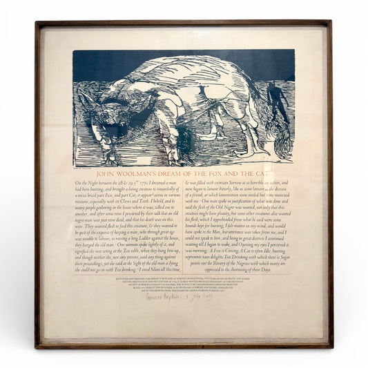 "Dream of the Fox and the Cat" - Passage Written by John Woolman (1720-1777) - Woodcut by Leonard Baskin (1922-2000)