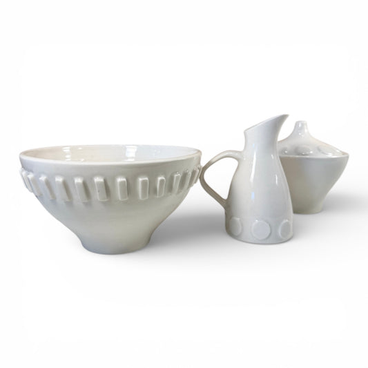 Vintage Jonathan Adler Bespoke Porcelain Trio - Bowl, Sugar and Creamer