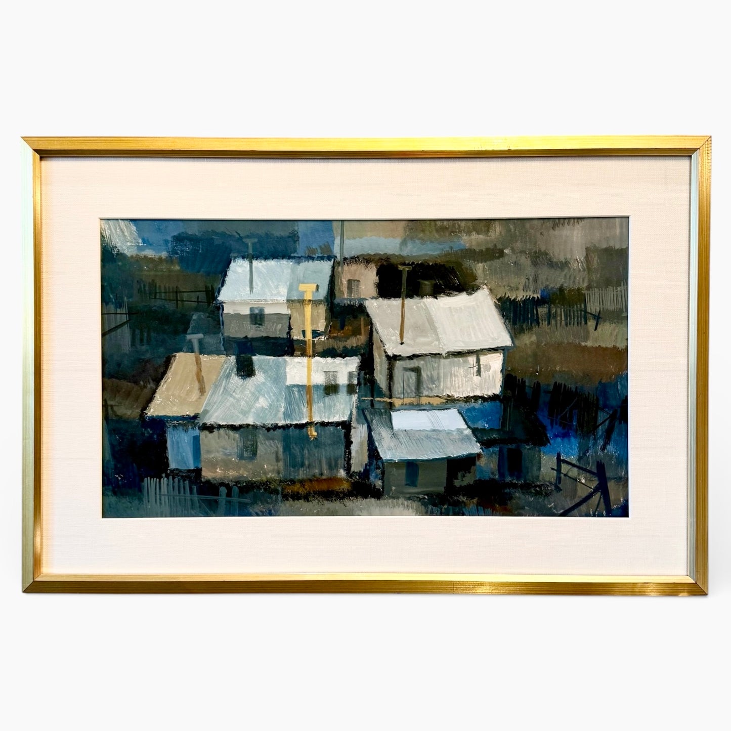 Rooftop Composition - Mid Century Oil on Paper by Rut Hanselmann, Germany