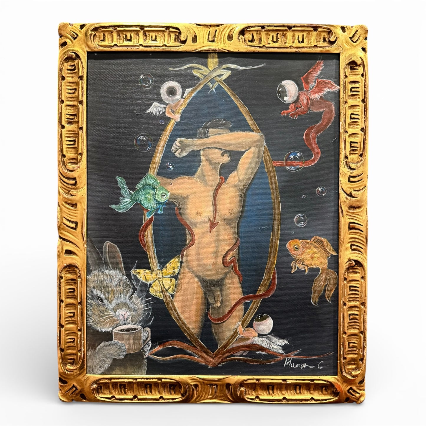 Surrealist Oil on Canvas - Nude Man - 21st C.