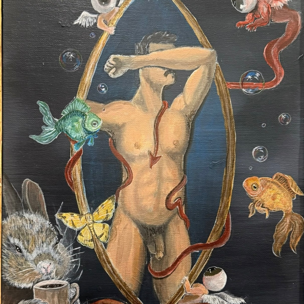 Surrealist Oil on Canvas - Nude Man - 21st C.