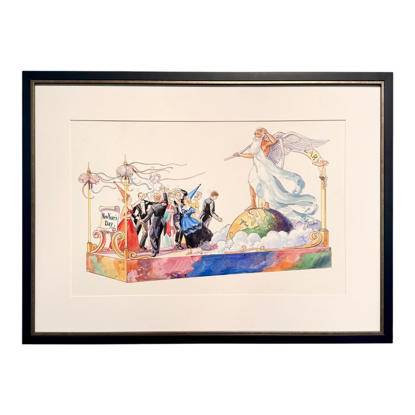 New Years Parade Float - Watercolor on Board, 1947 - By Oscar E. Berninghaus (1874-1952)