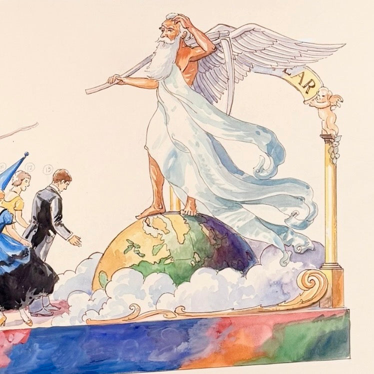 New Years Parade Float - Watercolor on Board, 1947 - By Oscar E. Berninghaus (1874-1952)