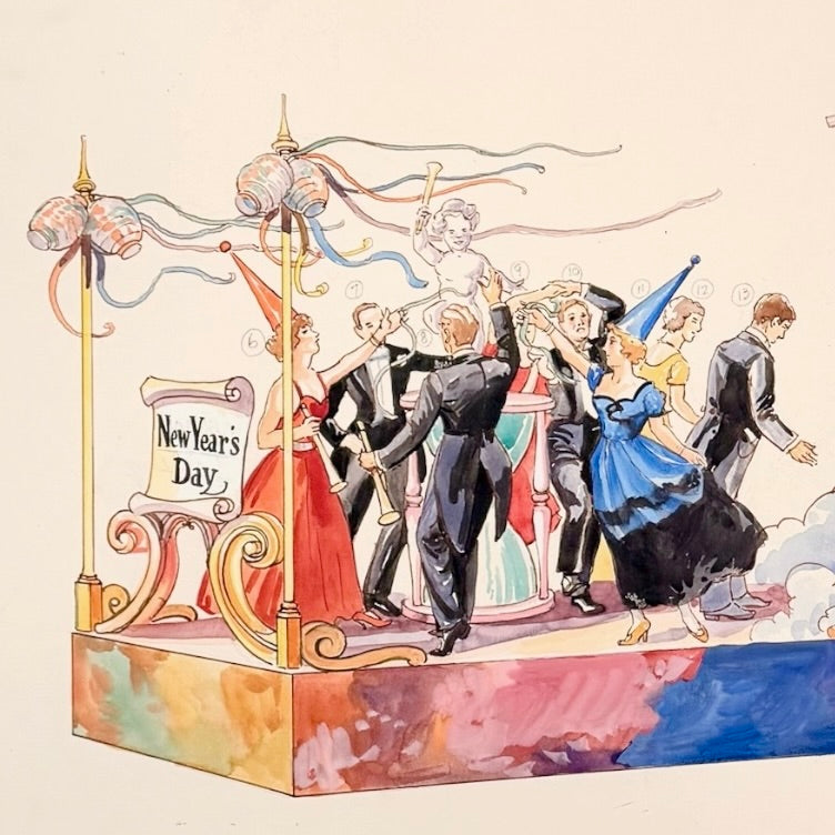 New Years Parade Float - Watercolor on Board, 1947 - By Oscar E. Berninghaus (1874-1952)