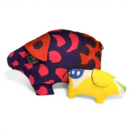 1970s Marimekko / Banbury Cross Stuffed Pig and Piglet - See description.
