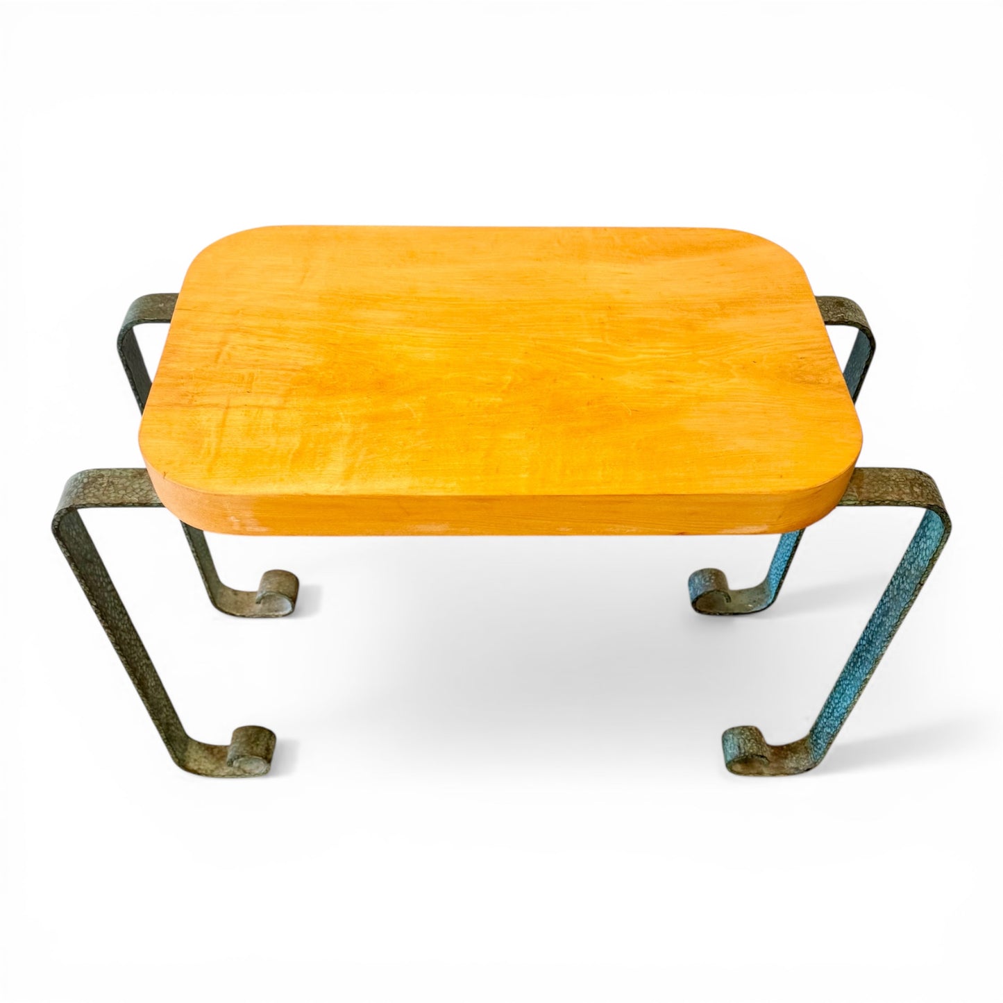 French Art Deco Stool - Hammered Copper and Wood - 1930s