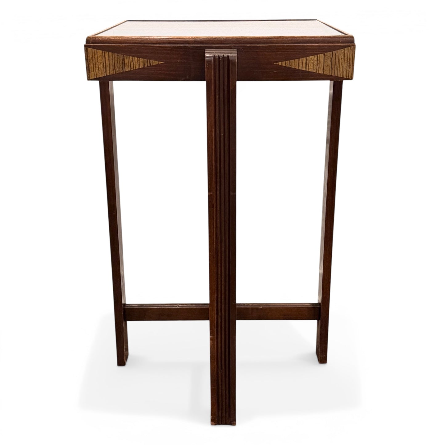 Late Art Deco Table - Inlayed Wood and Blue Mirror - 1940s