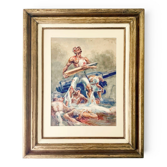WWII Battle Scene - 1940s Watercolor on Paper by Henry O'Connor (1891-1975)