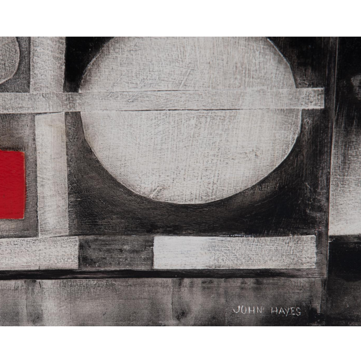 Abstract In Red, White And Black, Oil On Canvas by John Hayes, 20th Century